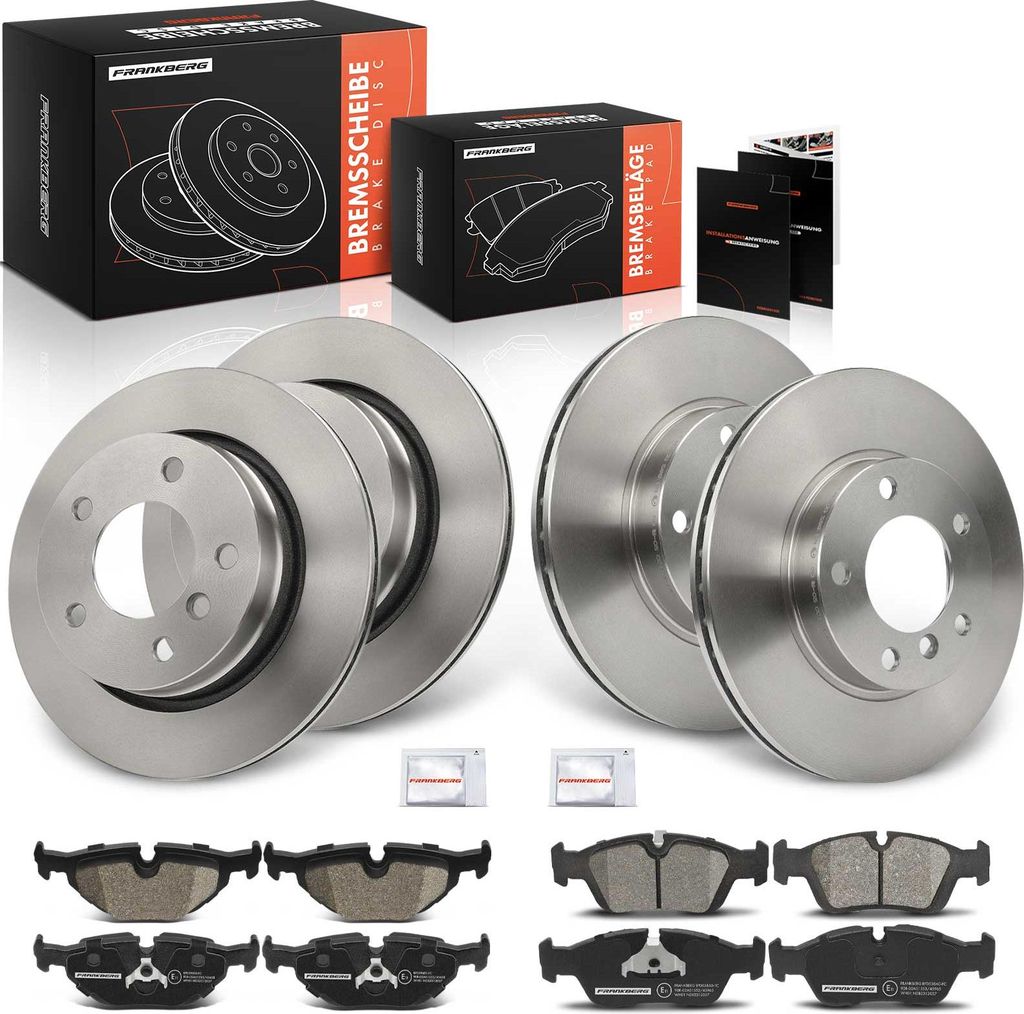 Frankberg 4x Bremsscheiben 8x Bremsbeläge Vorderachse Hinterachse für BMW 3er E46 3er Compact 3er