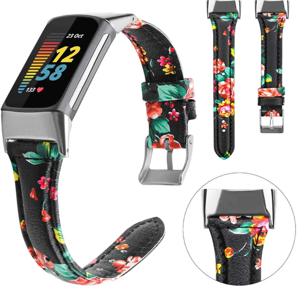 Per Fitbit Charge 6 / 5 Orologio in pelle Smart Sport Strap Modello 2 Dimensioni: L Accessori