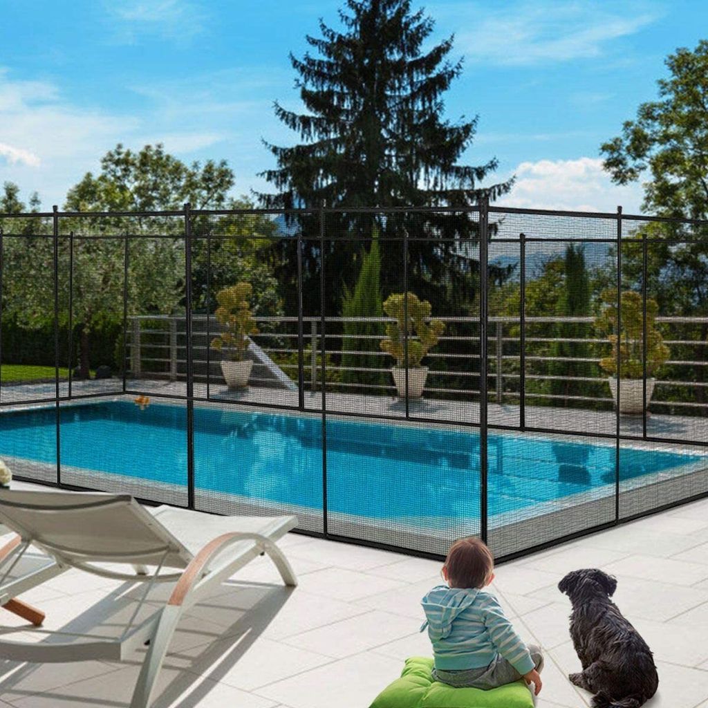 GOPLUS Poolzaun Schutzzaun Teichzaun Zaunsichtschutz Zaun Schwimmbad 360 x 125cm (L x H) schwarz