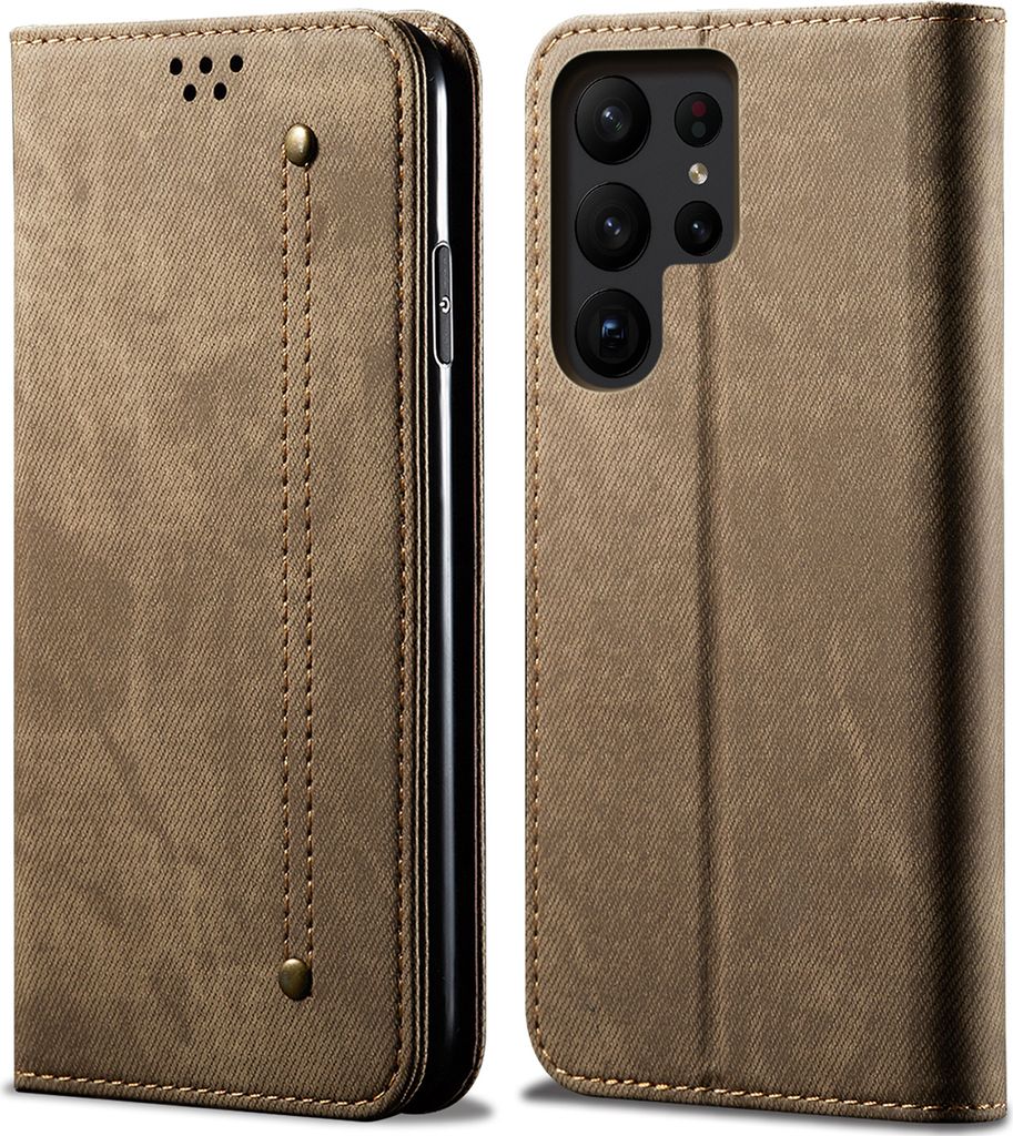 Galaxy S23 Ultra Hülle, Leder Brieftasche Flip Bookstyle Schutzhülle mit Standfunktion für Samsung Galaxy S23 Ultra Khaki