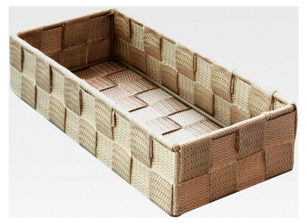 Geflochtener Aufbewahrungskorb aus Polypropylen in Beige, rechteckig, 26x11x6 cm