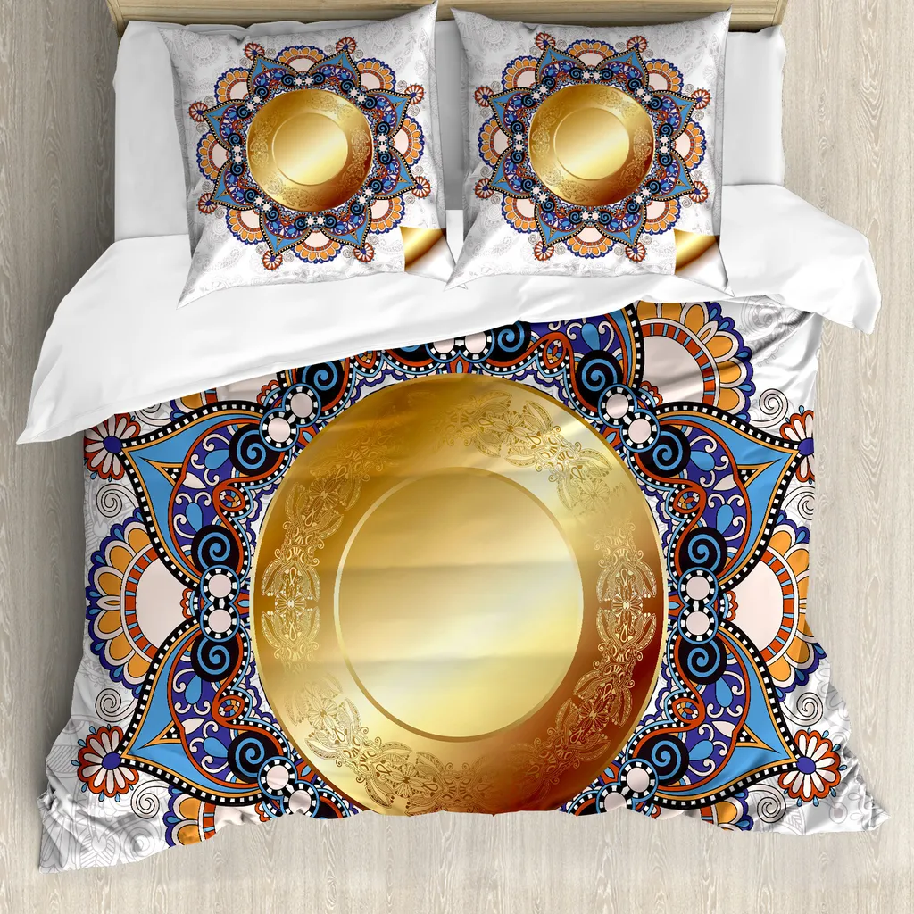 ABAKUHAUS Copripiumino Mandala, floreale Boho, antiacaro, adatto a chi soffre di allergie, con federe, 200 cm x 200 cm - 80 x 80 cm, multicolore
