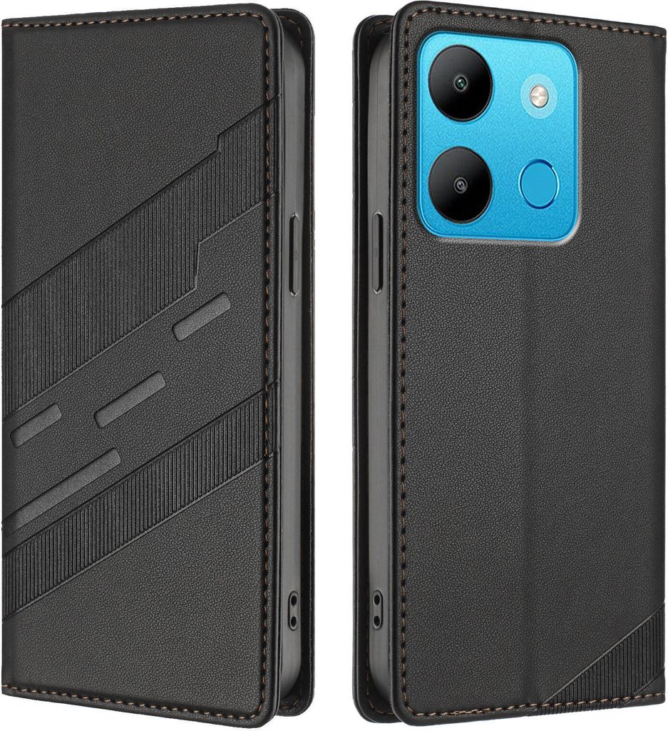 Hülle für Tecno Pop 7/Pop 7 Pro/Spark Go 2023/Infinix Smart 7, Kunstleder Brieftaschen Handyhülle mit Kartenfach und Standfunktion Schwarz