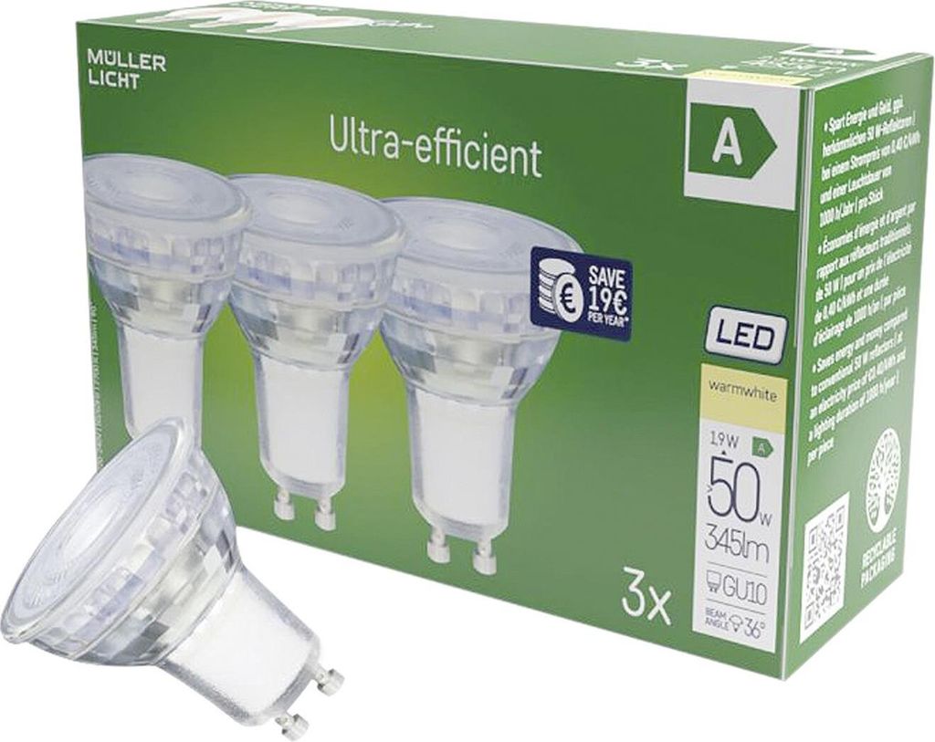 MÜLLER LICHT LED Reflektor 345lm GU10 2700K 3er Set