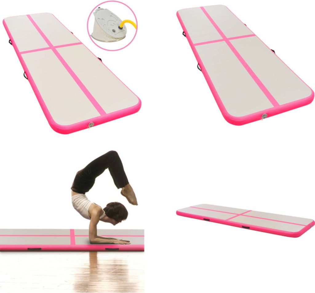 vidaXL Aufblasbare Gymnastikmatte mit Pumpe 600x100x10 cm PVC Rosa - Gymnastikmatte - Gymnastikmatten - Gymnastik Yoga Matte - Gymnastik Yoga Matten