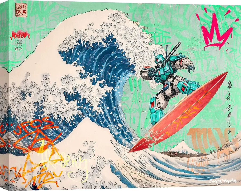 Tela Pop Art Mecha Surfing Machine 60x40 cm - Quadro Moderno Design