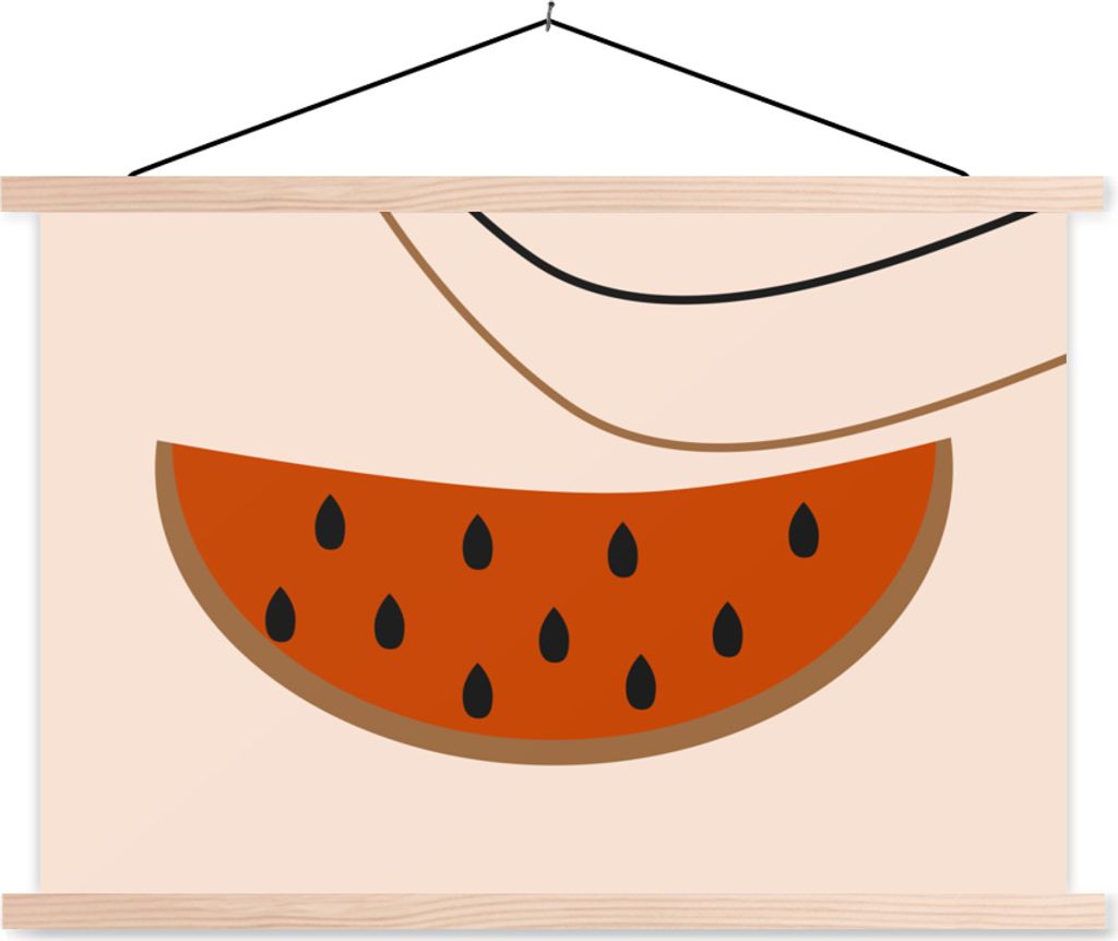 MuchoWow Textilposter Sommer - Wassermelone - Rosa 120x80 cm mit holzfarbenen Rahmen - Aufhängeset