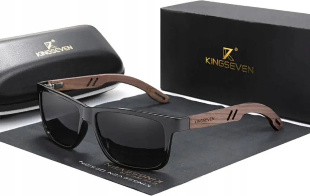 Kingseven Occhiali Retro Uomo Legno - Lenti Nere Polarizzate UV400