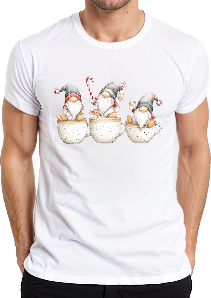 Weihnachtswichtel Becher drei Aquarell niedlich Geschenk Herren T-Shirt, Weiß, M