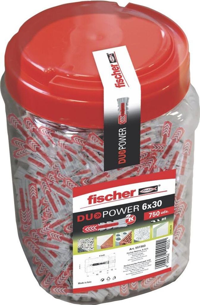 Fischer universele plug Duo Power, grijs/rood, maat 6 x 30, Productafbeelding 