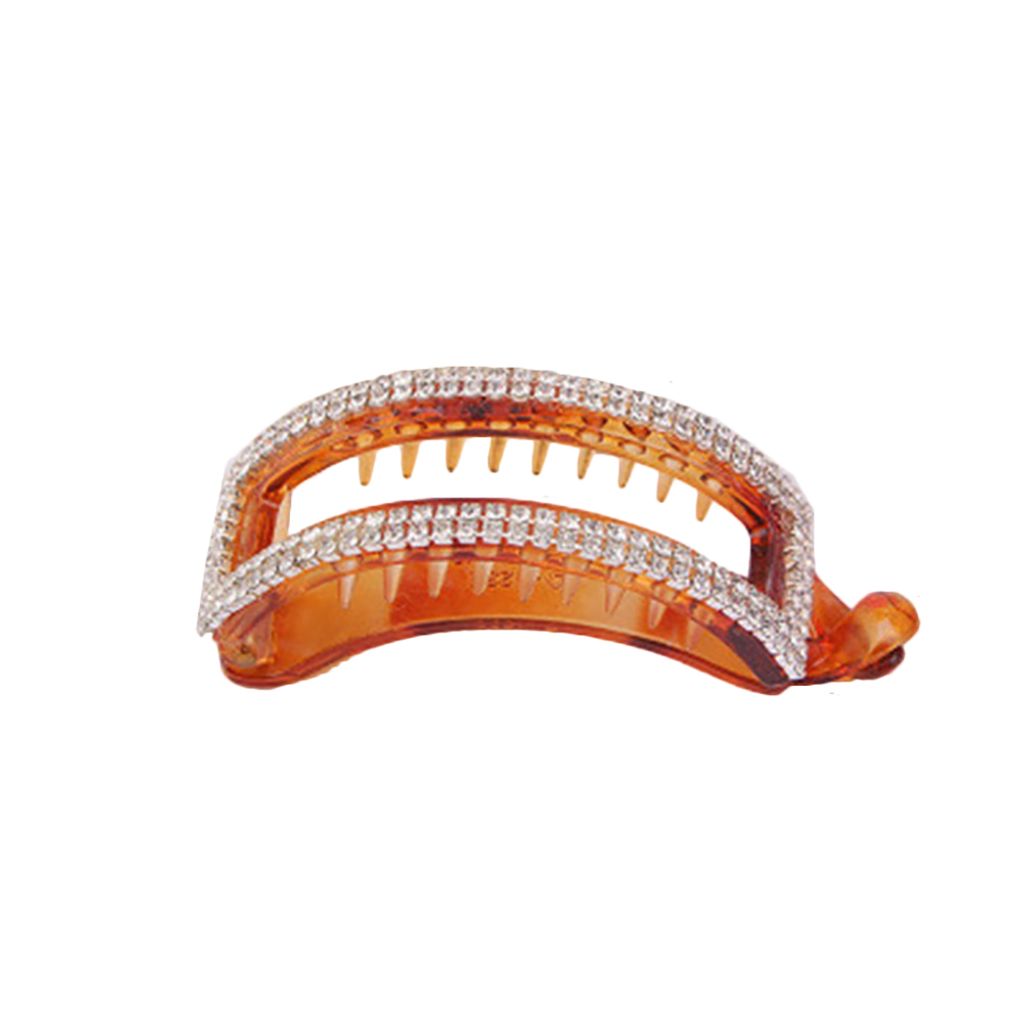 Frauen Mode Hohl Strass Haarnadel Banana Clip Haarspange Pferdeschwanz Halter-Braun Rechteck