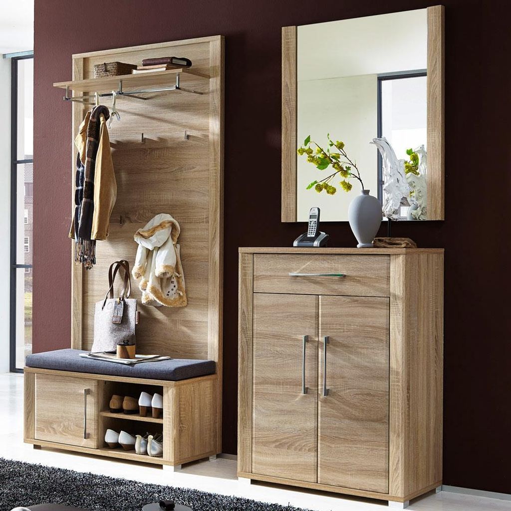 Flugarderoben Set Sonoma Eiche hell GOCH-36 Schuhschrank Schuhbank Spiegel Paneel B x H x T ca.: 179 x 196 x 40 cm