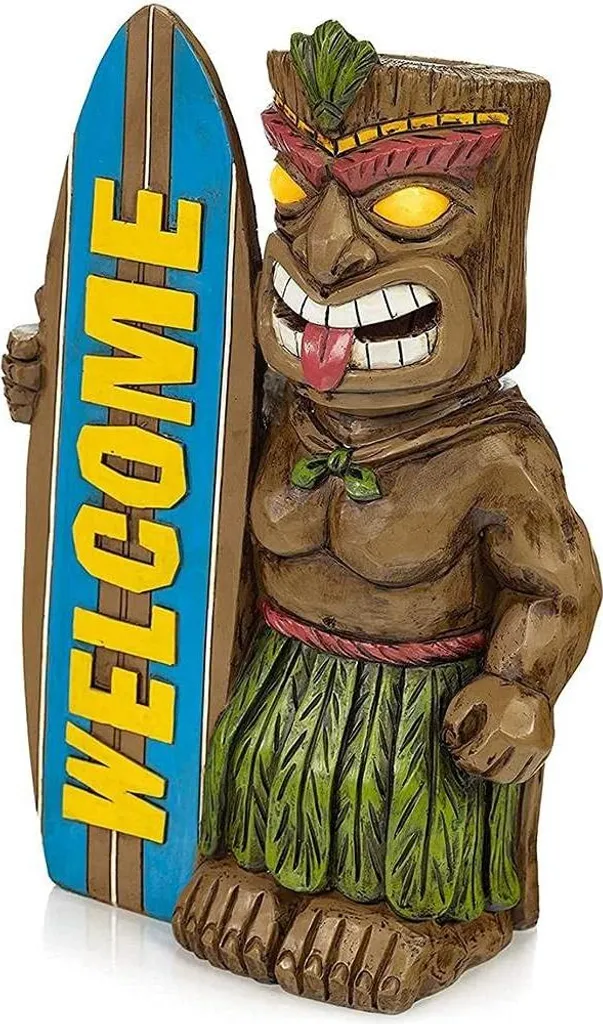 Statue Tiki Extérieur Bienvenue Design Planche de Surf en Résine 15cm