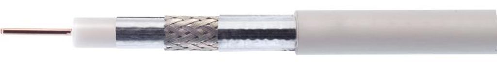 A cross-section of a coaxial cable, showing its internal structure.