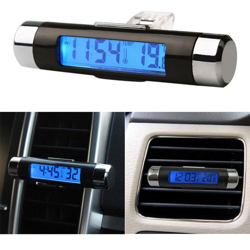 Q65C Digital Auto Thermometer Uhr Temperatur 2in1 LCD Display Klimaanlag Lüftung