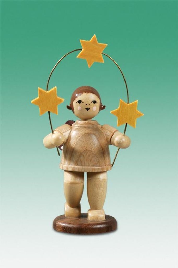 Holzfigur Engel mit Sternbogen natur ohne Krone Höhe 6,5cm NEU