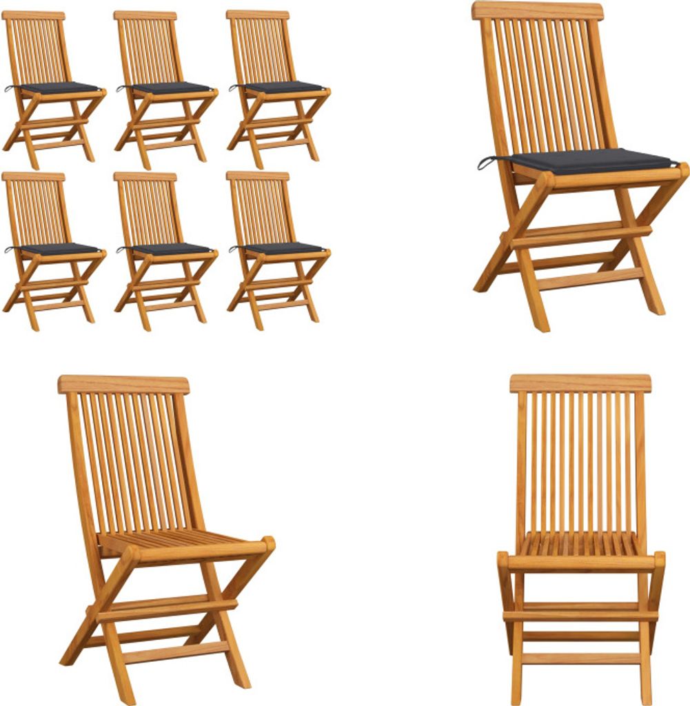 vidaXL Gartenstühle mit Anthrazit Kissen 6 Stk. Massivholz Teak - Gartenstuhl - Gartenstühle - Holz-Gartenstuhl - Holz-Gartenstühle