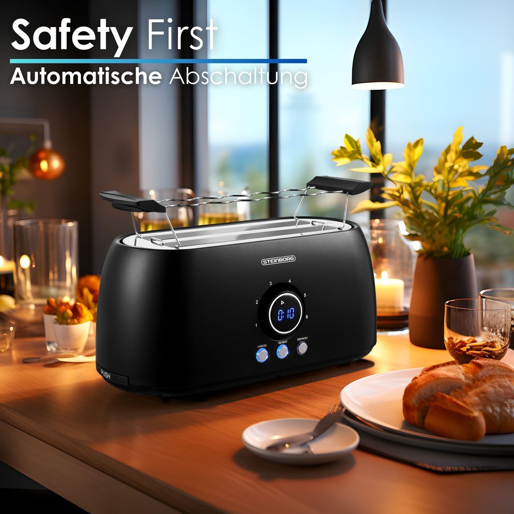 Steinborg XXL 4 Scheiben Toaster Schwarz Digitales Display Produktbild 6
