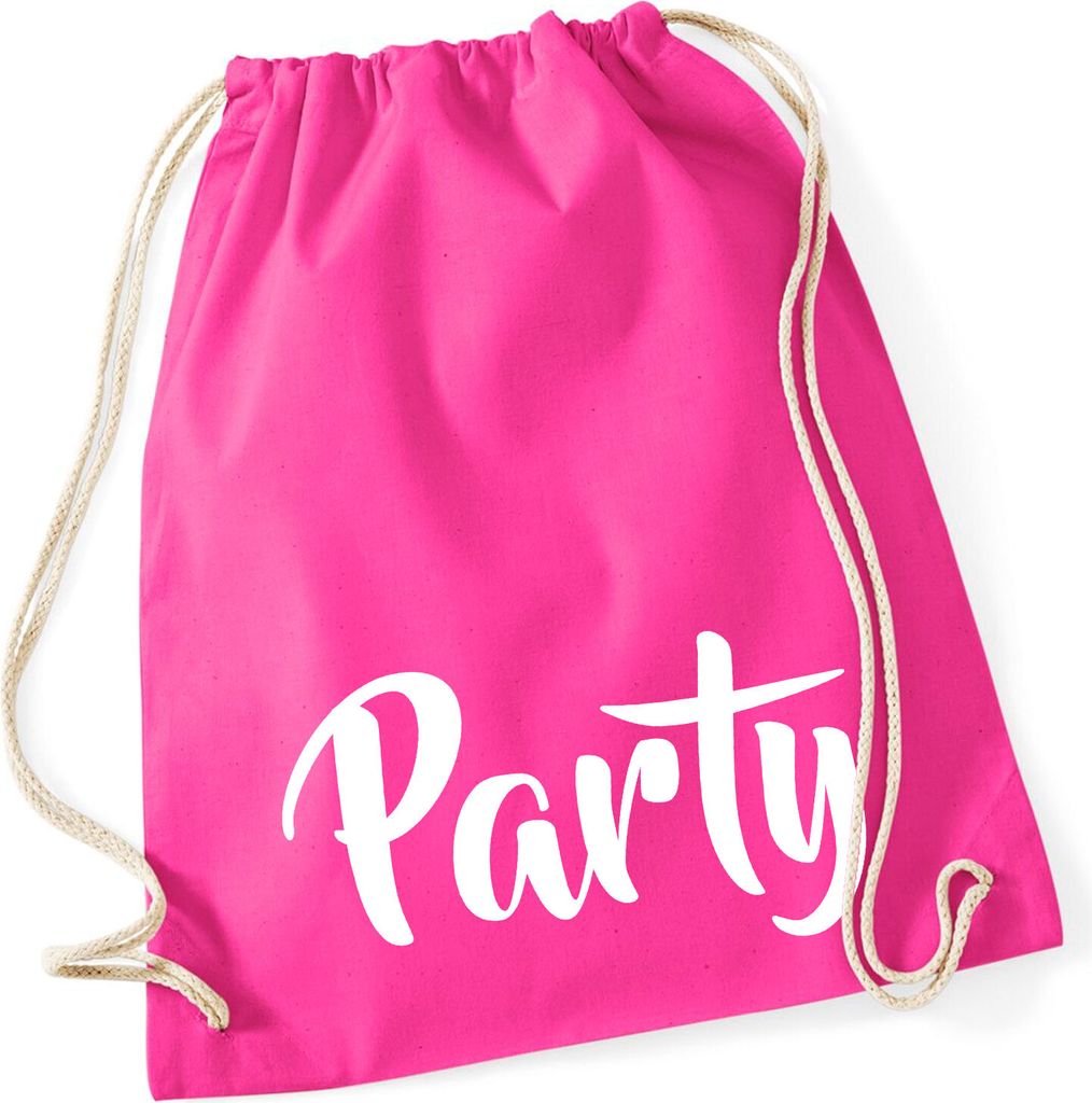 Huuraa Turnbeutel Party Schriftzug 12 Liter Fuchsia Baumwolle Rucksack Geschenkidee
