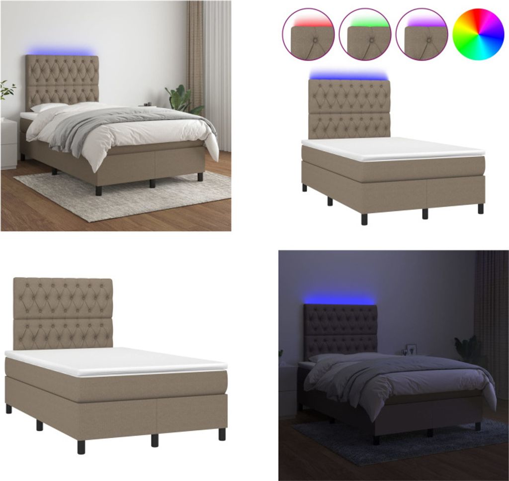 vidaXL Boxspringbett mit Matratze & LED Taupe 120x200 cm Stoff - Boxspringbett - Boxspringbetten - Bett - Schlafzimmermöbel