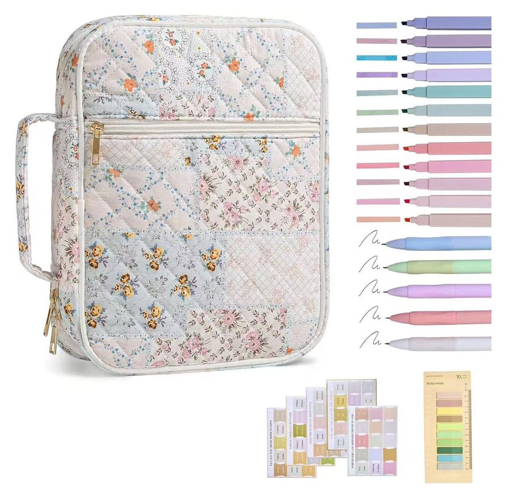 Gesteppte Bibelhülle für Damen mit Blumenmuster, Tragegriff, inklusive Register und Textmarkern, ideal für Bibelstudium und unterwegs, christlic...