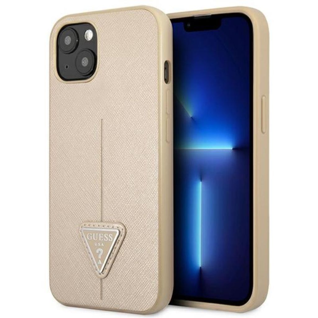 Guess Saffiano Triangle Logo Case - iPhone 14 Plus Case (Beige)