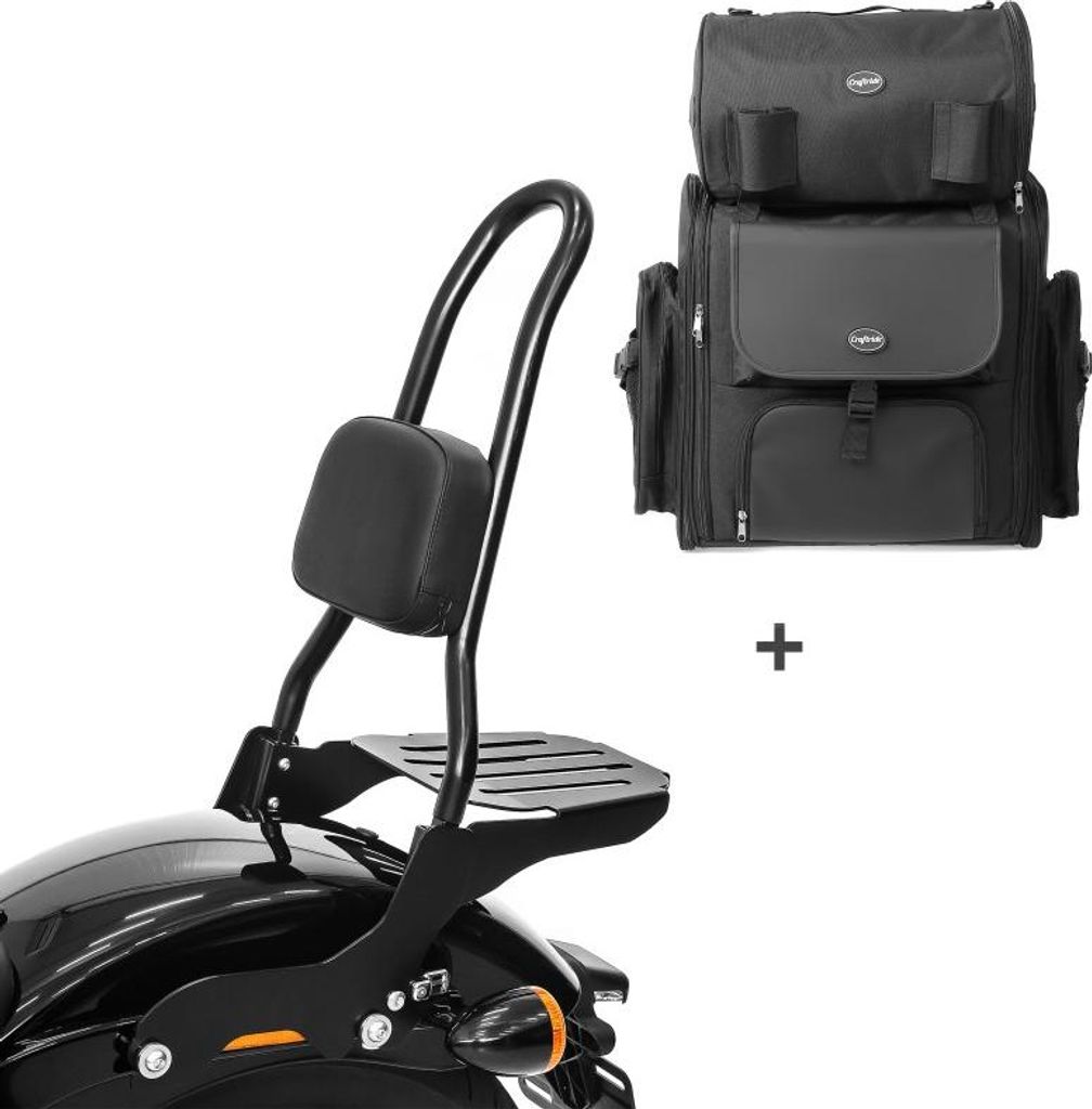 Sissybar CSL + Hecktasche für Chopper / Custombikes 18-25 Gepäckträger