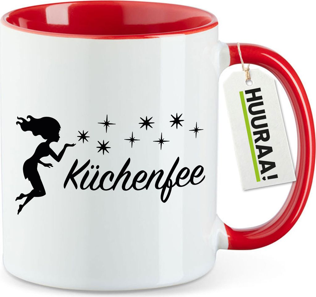 Huuraa Kaffeetasse Küchenfee Sternenstaub 330ml Rot Keramik Kaffeebecher Geschenkidee