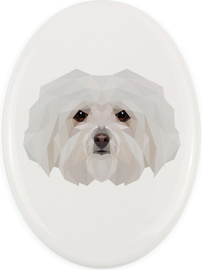 Bologneser, Bichon Bolognese - Fliese mit geometrischem Bild und Schriftzug der Marke Art-Dog