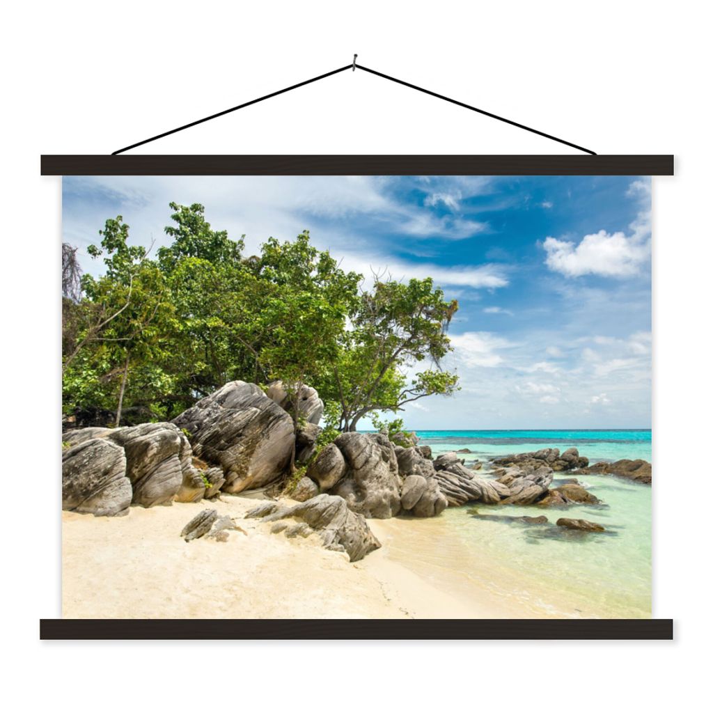 MuchoWow Textilposter Strand - Steine - Meer - Sommer 120x90 cm mit schwarzem Rahmen - Aufhänger für Poster