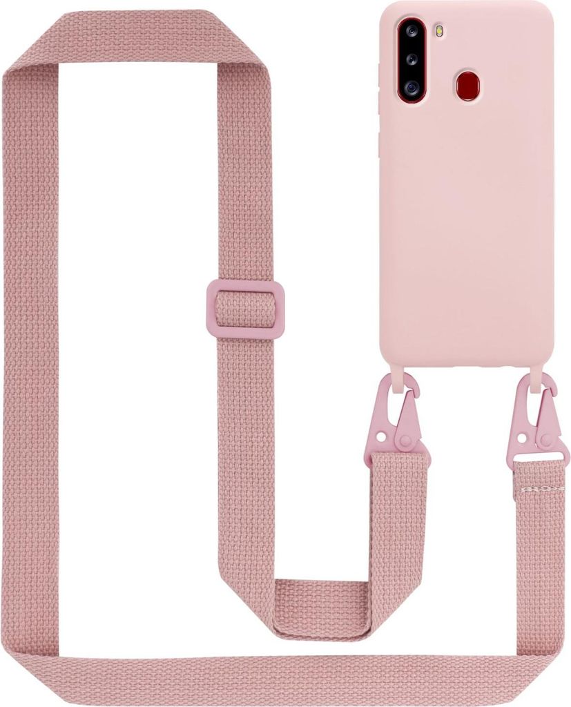 Cadorabo Schutzhülle für Samsung Galaxy A21 Hülle in Rosa Handykette Etui längenverstellbar Kordel Band