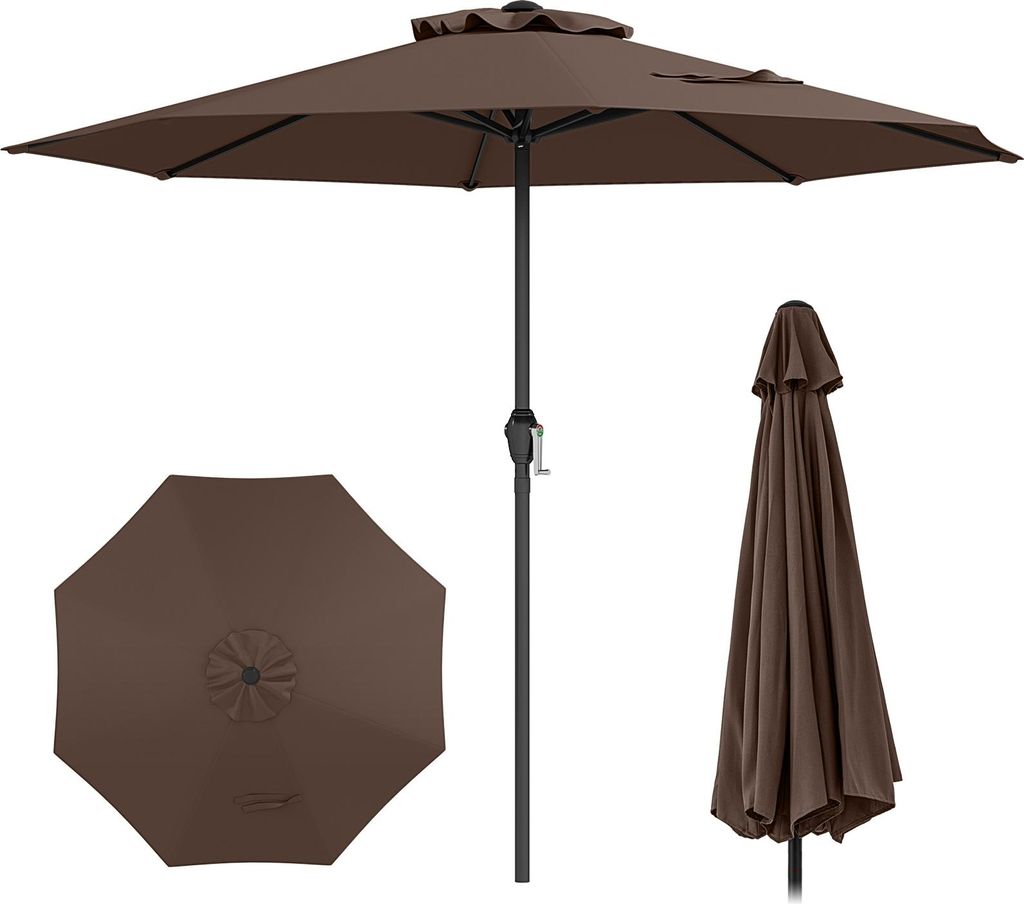 COSTWAY Sonnenschirm 250cm, Gartenschirm mit Kurbel & 8 Rippen, Terrassenschirm, Balkonschirm, Marktschirm Braun