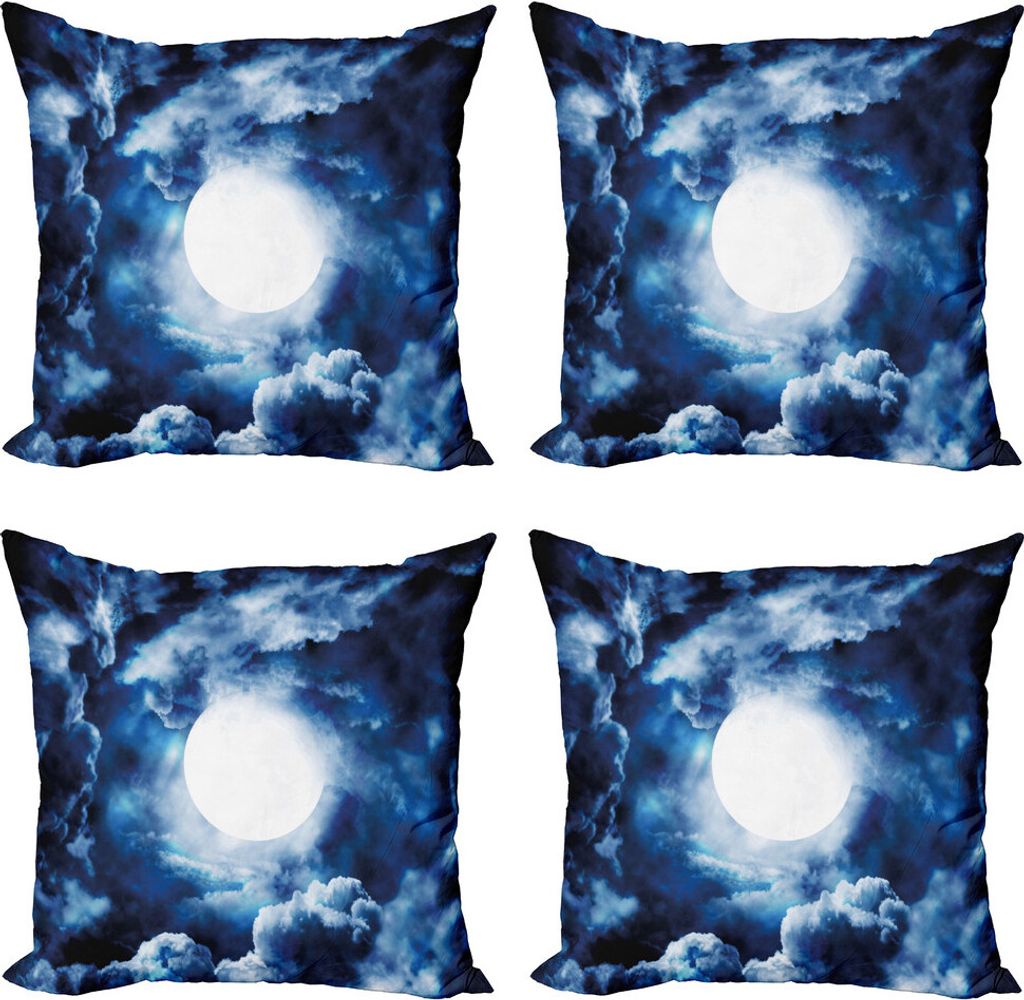 ABAKUHAUS Platz Kissenbezug Set (4 Stück), Magie Dunkle Dämmerung Dämmerung, Moderner Doppelseitiger Digitaldruck, 40 cm x 40 cm, Blau