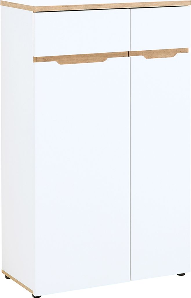 Büroschrank 2-türig, 75cm breit, weiß mit Eiche, MANRESA-36