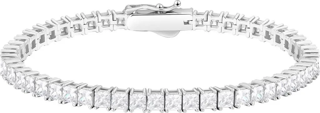 Bracelet Mariage Femme Argent 925 Zircon 3mm Taille Princesse 17,8cm