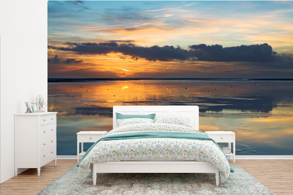 MuchoWow Fototapete für Wohnzimmer oder Schlafzimmer Wandtapete Vinyl Motivtapete Meer - Horizont - Farben - 385x240 cm - Schlafzimmer-Tapete