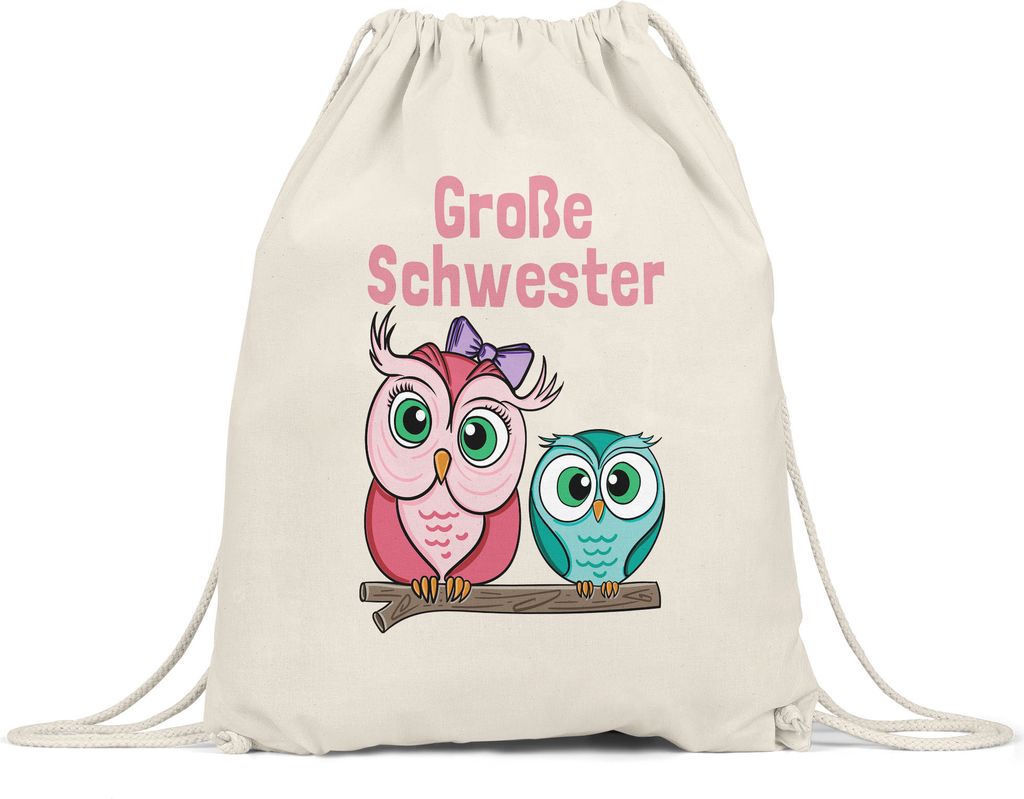 Große Schwester Turnbeutel Gymsack Süßes Motiv Eulen Nachwuchs Schwangerschaft Geschenkidee Baby-News
