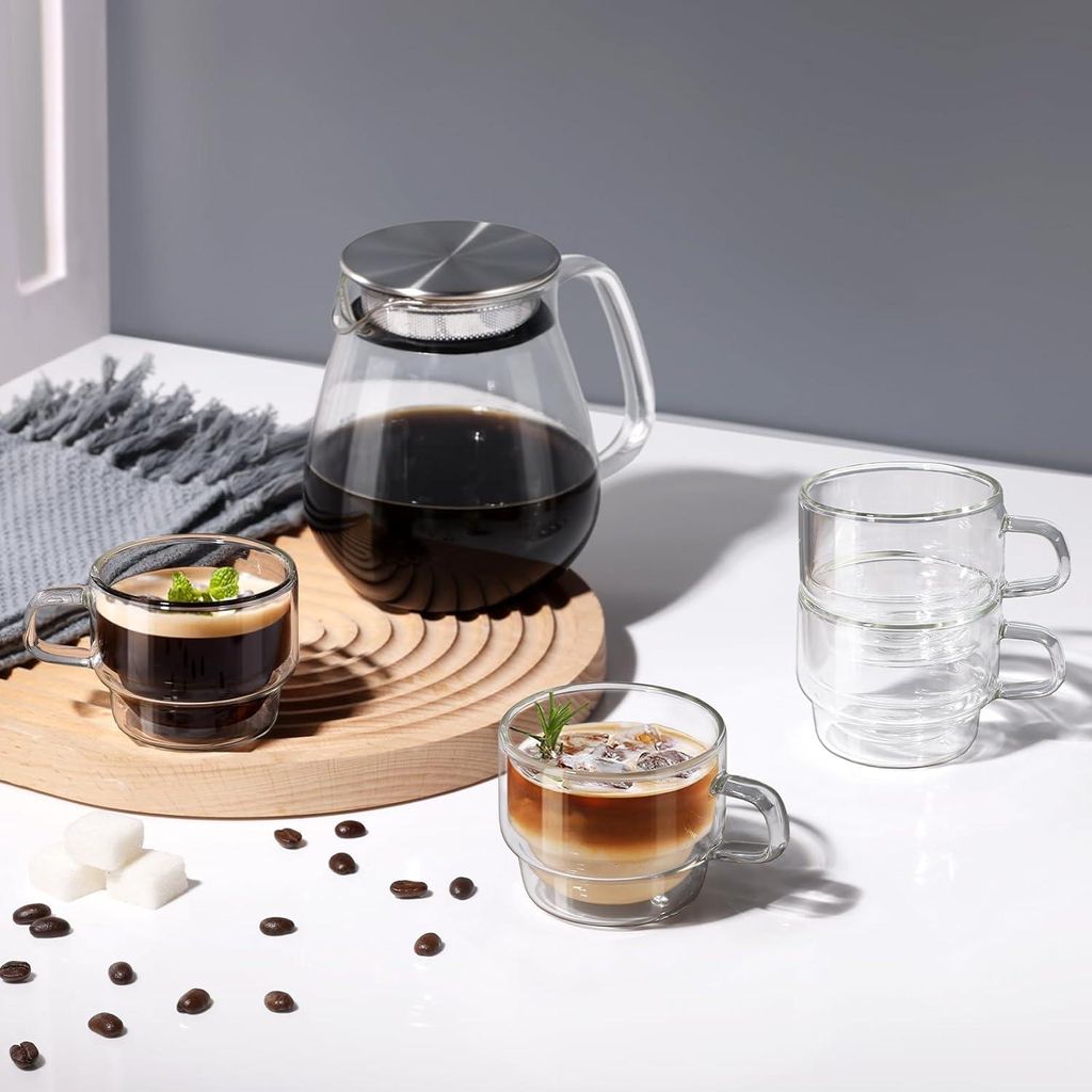 Stapeltassen 120 ml Set von 4 doppelwandigen Espressotassen Glas doppelwandige Kaffeegläser Set von 4 für Tee Milch Geschenk