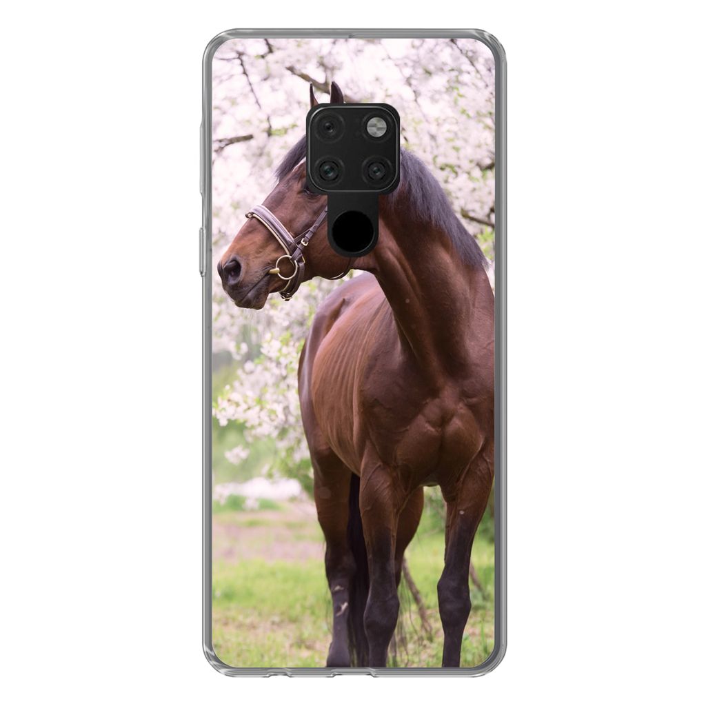 MuchoWow Handyhülle Schutzhülle Hülle für Huawei P40 Lite Pferd - Sakura - Halfter Silikon Softcase Handy Hülle - Handy