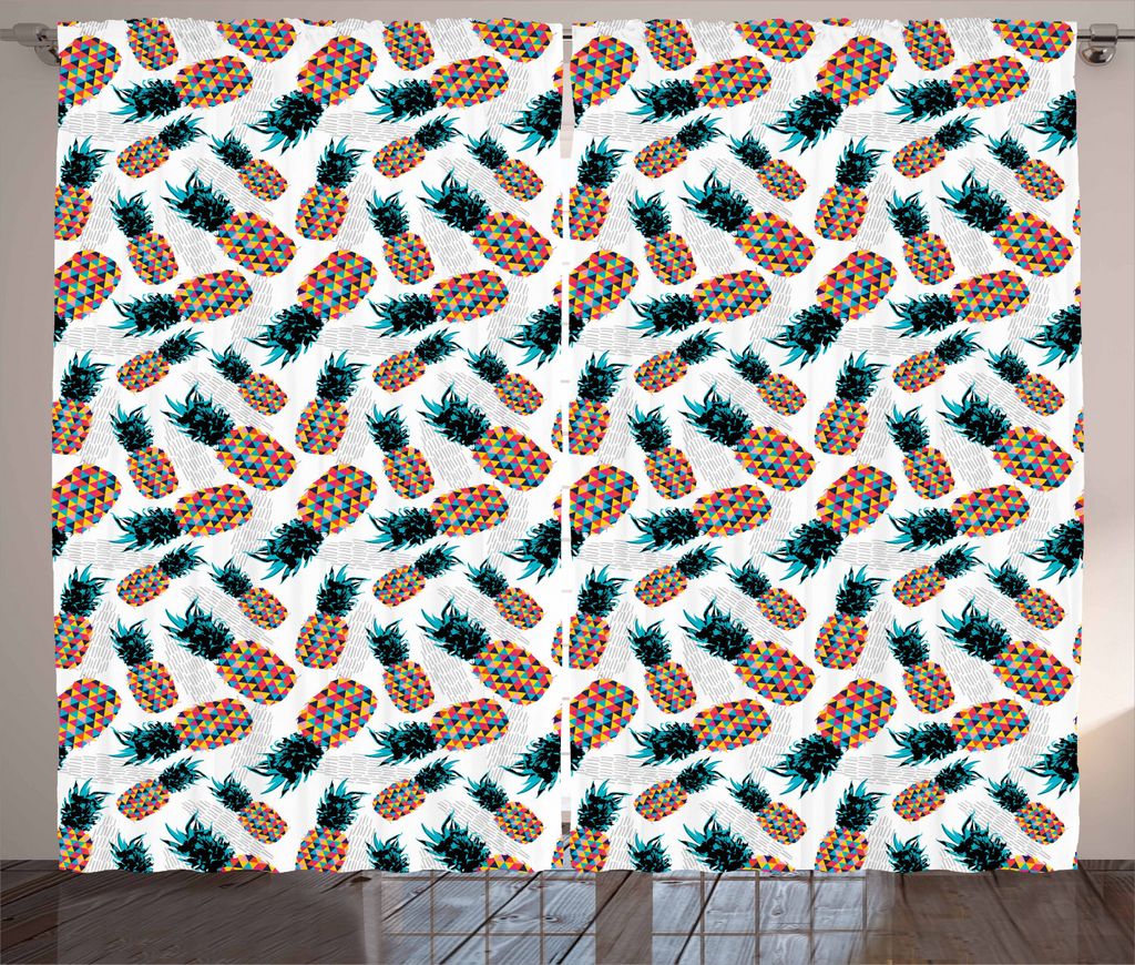 ABAKUHAUS zeitgenössisch Rustikaler Gardine, Hipster-Ananas, Schlafzimmer Kräuselband Vorhang mit Schlaufen und Haken, 280 x 225 cm, Mehrfarbig