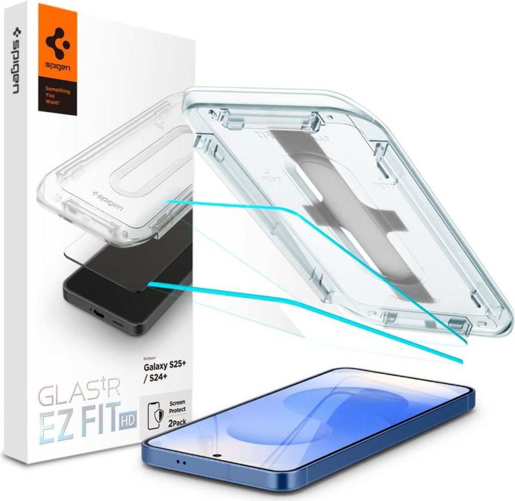 A product shot of a screen protector and its packaging for a Samsung Galaxy phone.