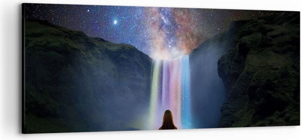 Bild auf Leinwand - Leinwandbild - Einteilig - Wasserfall die Sterne Meditation - 120x50cm - Wand Bild - Wanddeko - Wandbilder - Leinwanddruck - Bi...