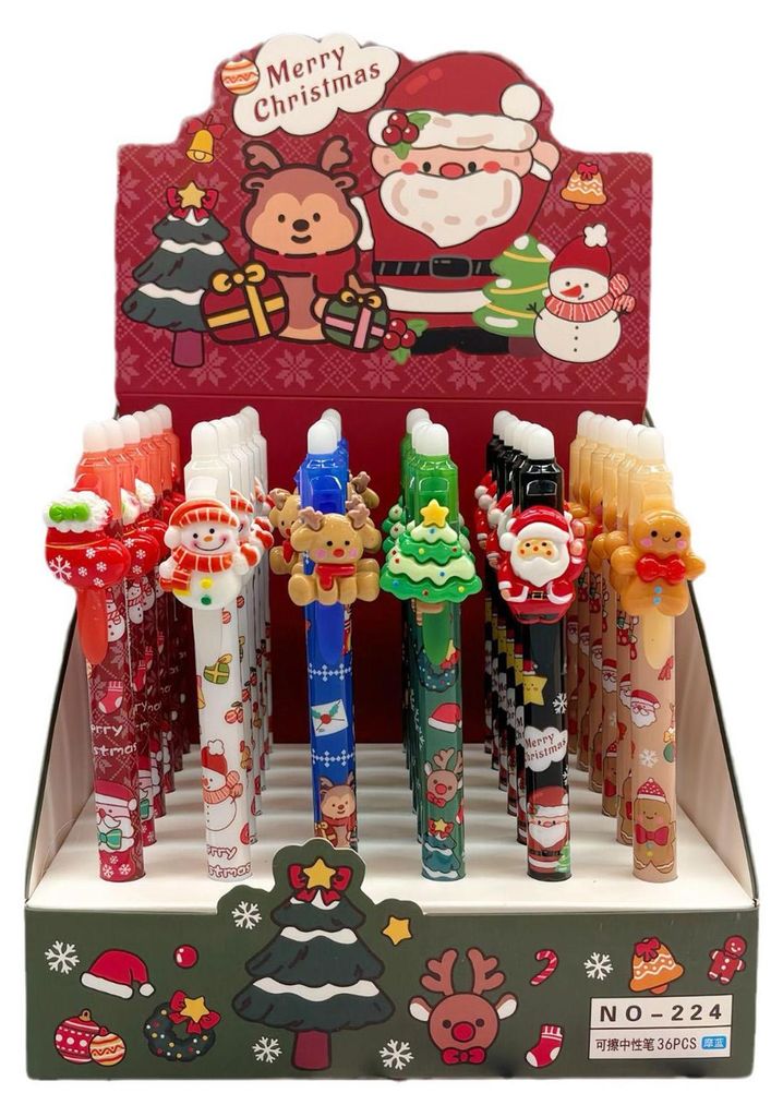 36 Stück Weihnachts-Gelstifte, 0,5 mm Spitze, blau, löschbarer Tintenstift, festliches Muster, löschbarer Druckstift für Schreibbedarf im Schul...