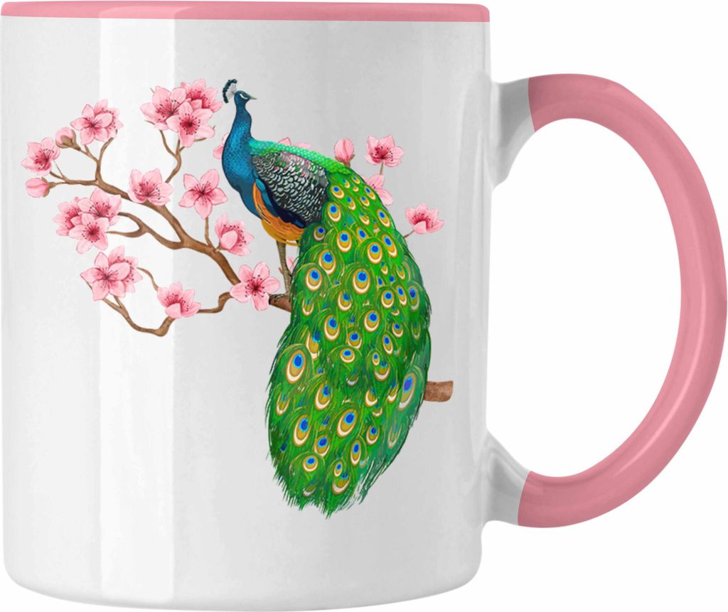 Trendation - Pfau Deko Tasse Geschenk Schöne Grafik Pfauen-Besitzer Geschenkidee Grafiken (Rosa)