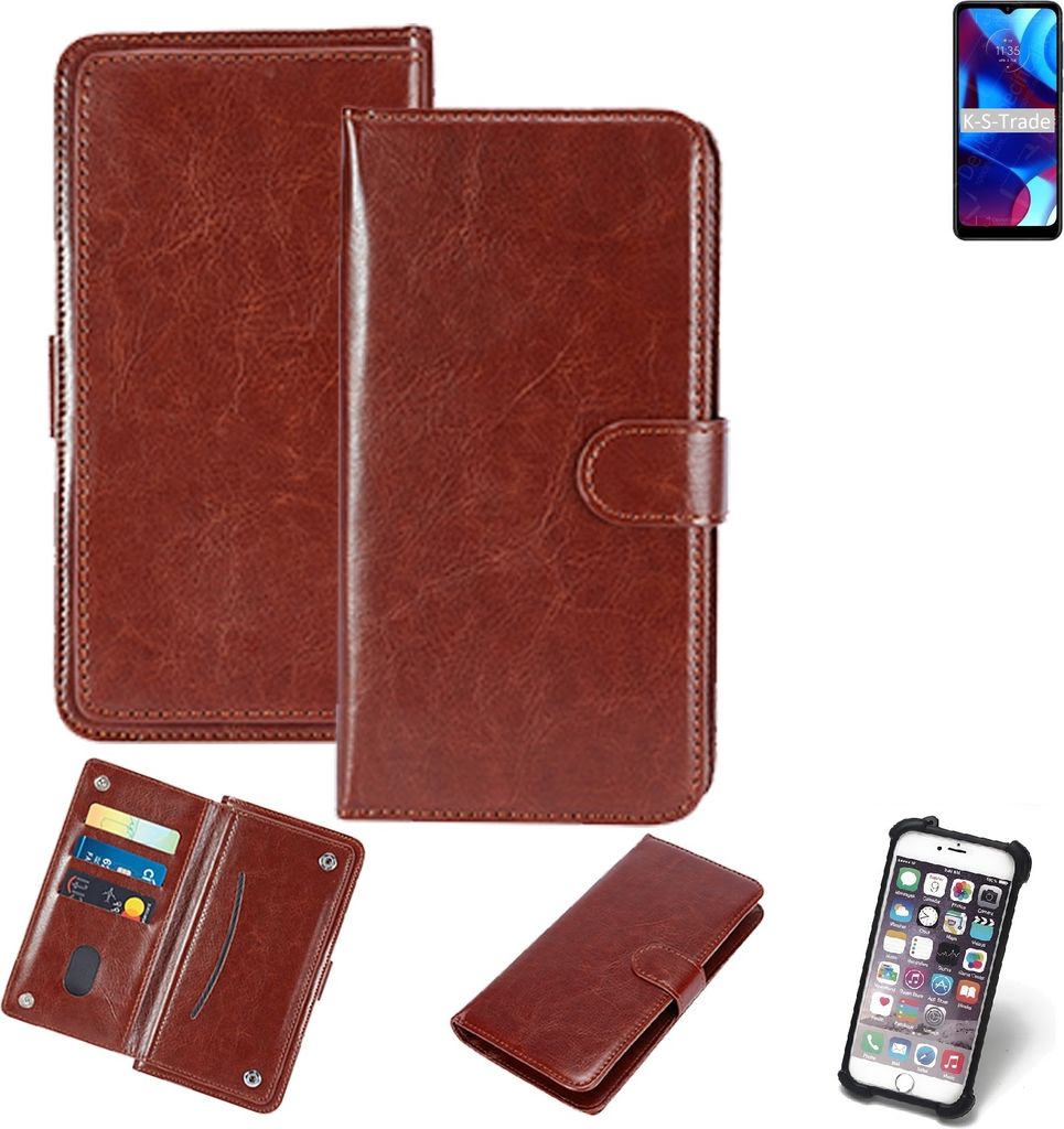 K-S-Trade 360° Hülle kompatibel mit Motorola Moto G Pure braun Kunstleder Case BookCase WalletCase Kunstlederederhülle Handyhülle, Rundumschutz