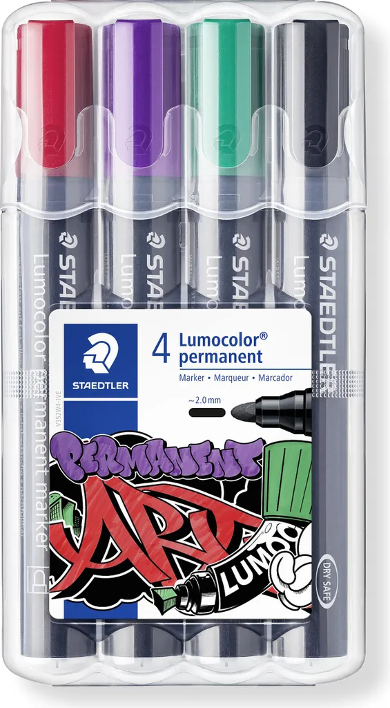 Staedtler Lumocolor 352 WP4-1 - 4 Marqueurs Permanents Pointe Biseautée qui ne sèchent pas
