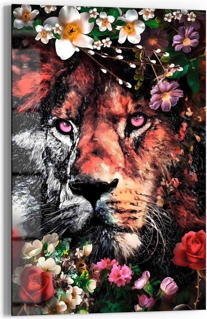 DEQOART Glasbild Echtglas 40x60 cm 'Wächter der Blumenpracht' Wandbild Bild modern Deko