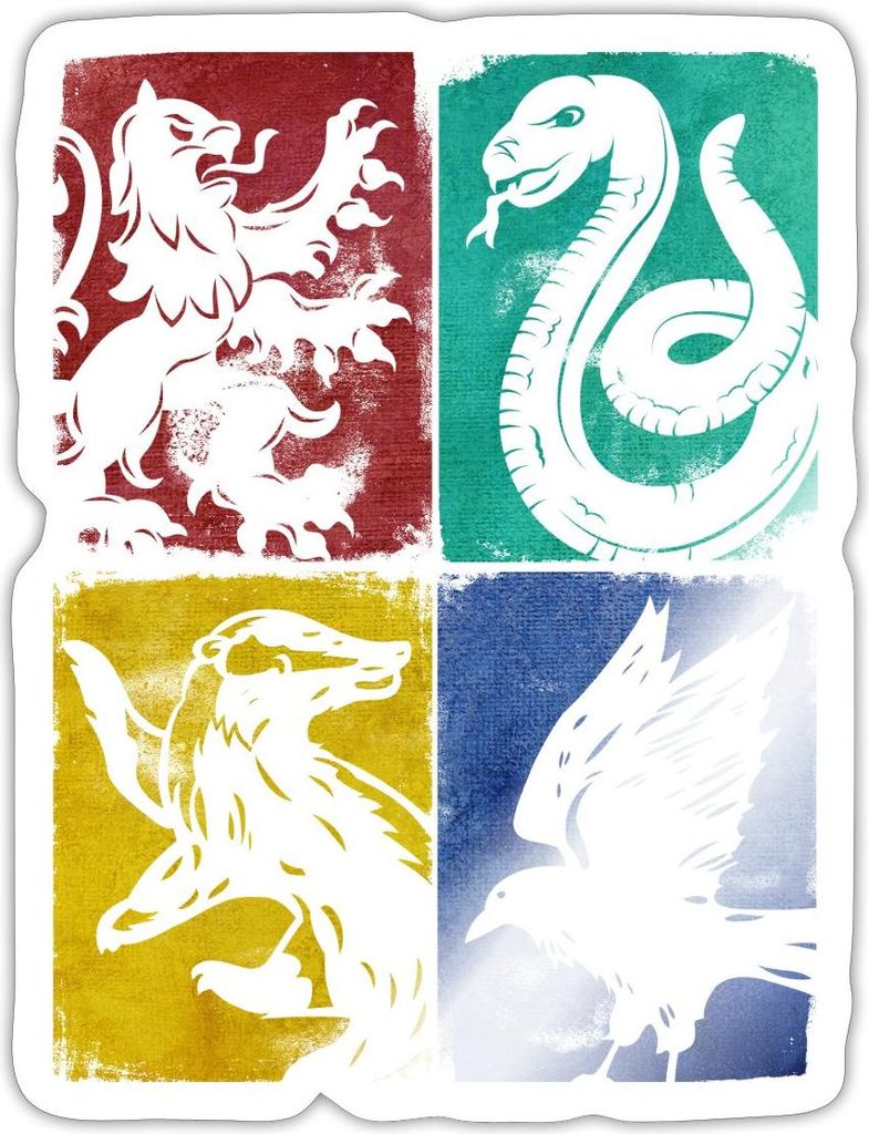 Spreadshirt Harry Potter Häuser Wappen Kachel-Mix Sticker Aufkleber, 10 x 10 cm, Weiß glänzend