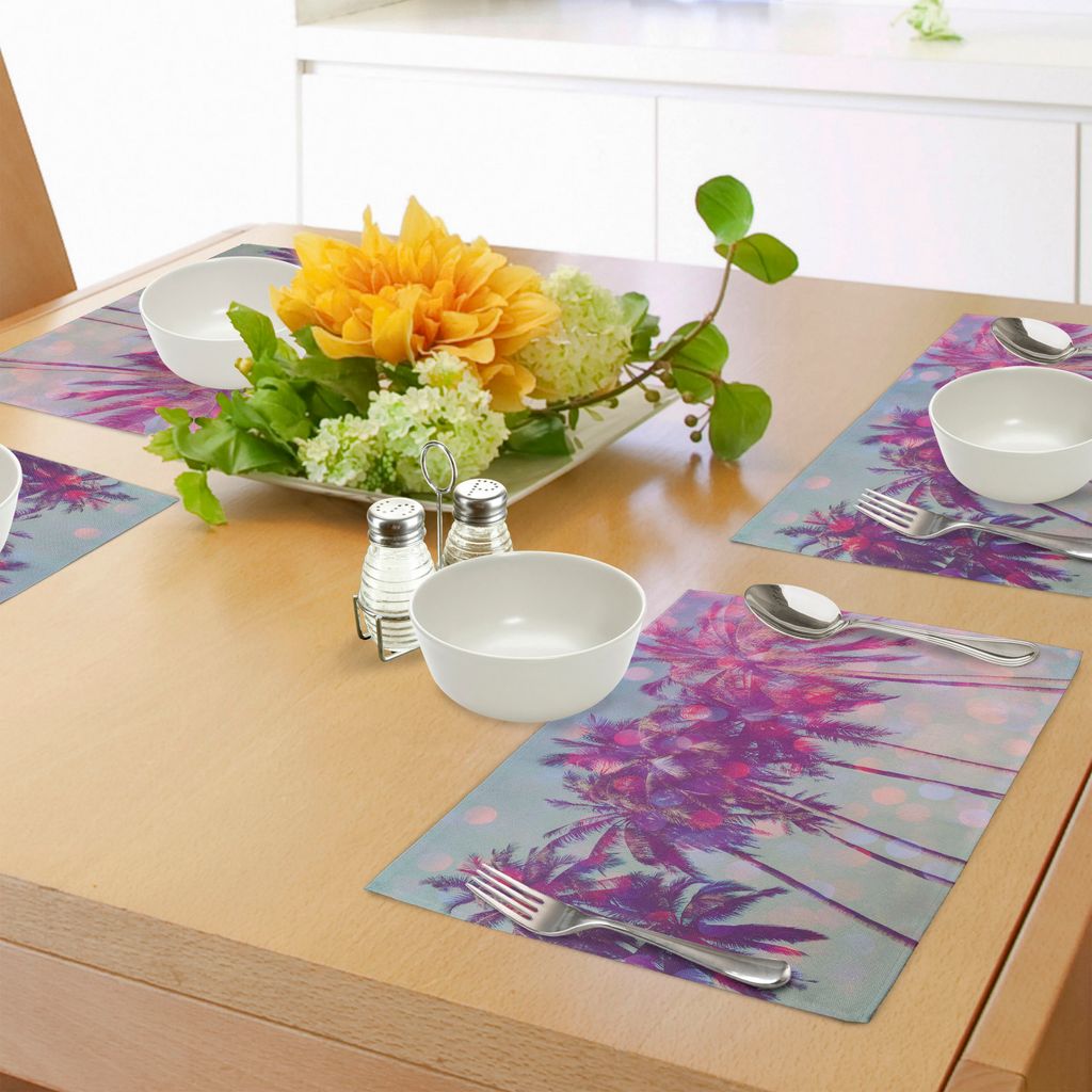 ABAKUHAUS Natur Platzmatten, Palme-hawaiischer tropischer Küsten-Strand kalifornisches Miami Sunbeams-Bild, Tiscjdeco aus Farbfesten Stoff für da...