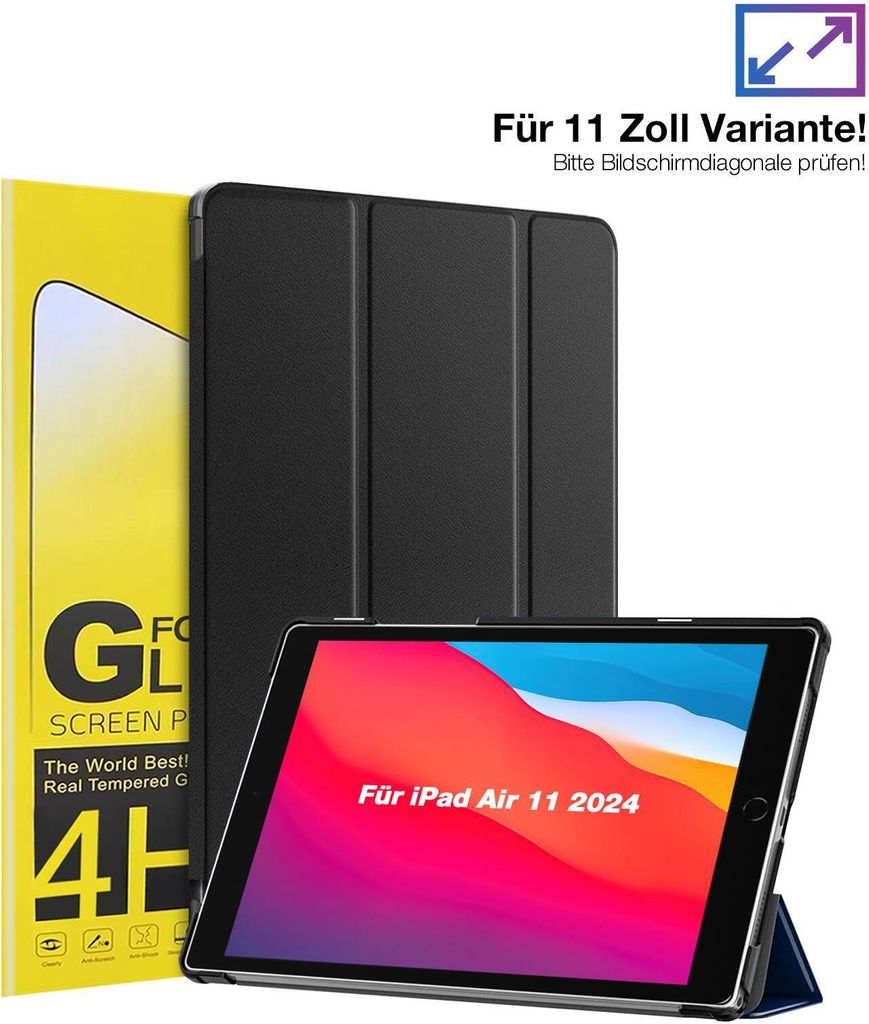 Schutzhülle + 2x 4H Displayfolie für Apple iPad Air 6. Gen 11.0 Zoll Cover Case Schutz Tablet Farbe: Schwarz
